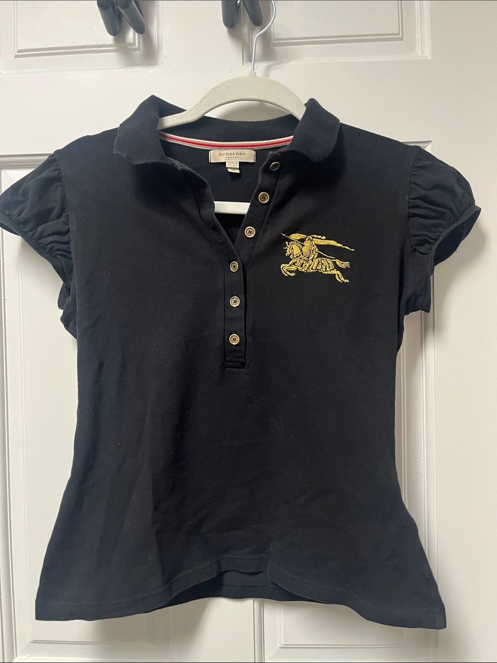 Burberry Black Polo Shirt with Gold Equestrian Motif